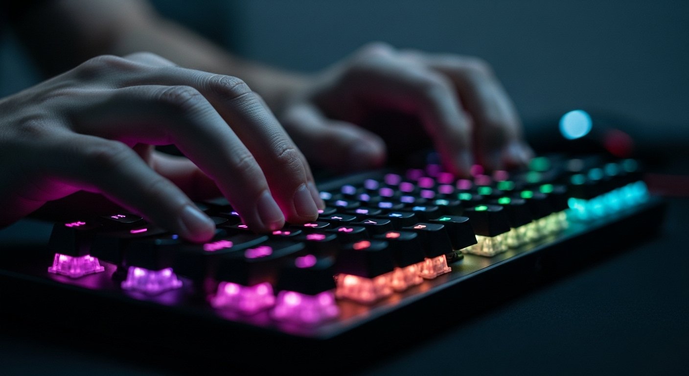 A gamer focusing on precise movements in strategy games